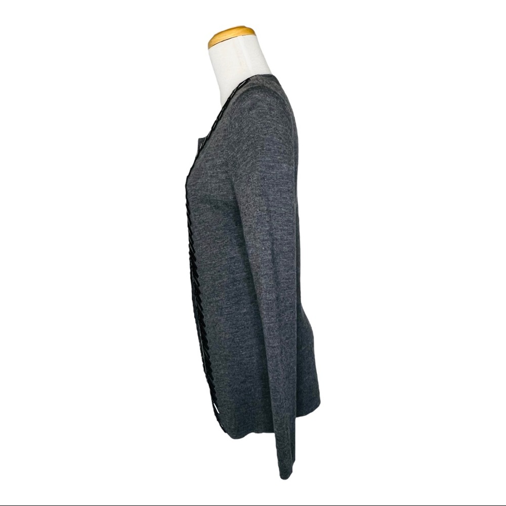 Adrienne Vittadini Carbon Heather Open Front Sweater Luxury Mercerized Wool Sz S - Picture 2 of 13